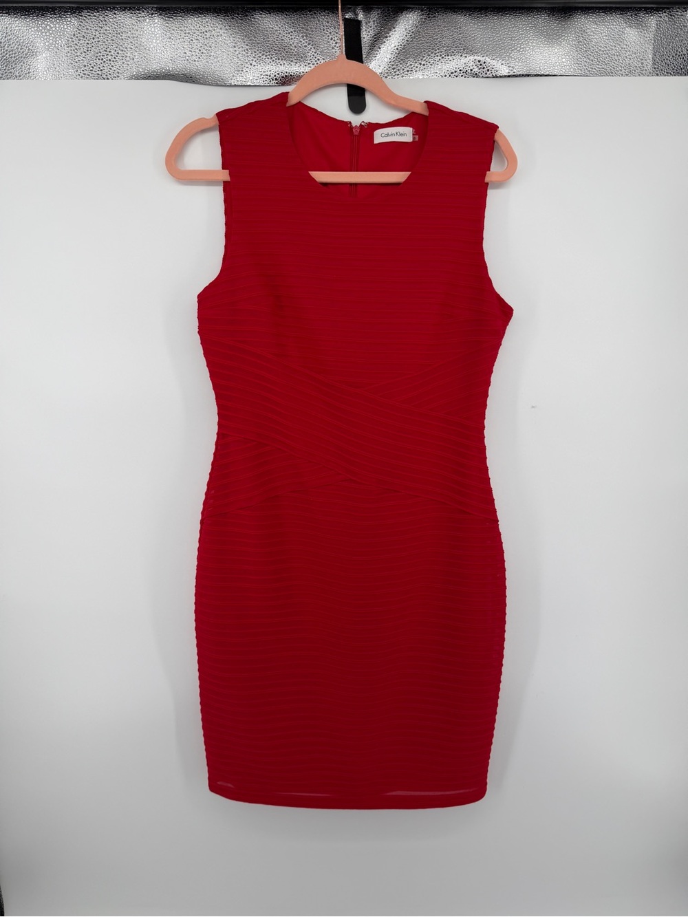 Calvin Klein Corporate Vampy Mobwife Red Ribbed Sleeveless Sheath Dress Sz8